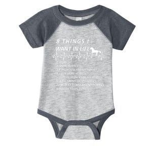 8 Things I Want In Life Horses Funny Infant Baby Jersey Bodysuit