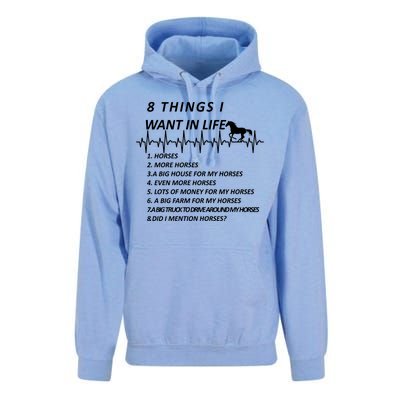 8 Things I Want In Life Horses Funny Unisex Surf Hoodie