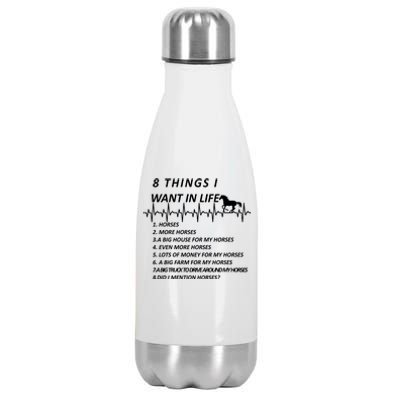 8 Things I Want In Life Horses Funny Stainless Steel Insulated Water Bottle