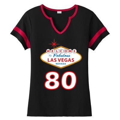 80 Years Old In Vegas - 80th Birthday Ladies Halftime Notch Neck Tee