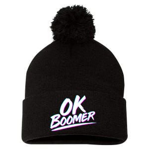 80's Retro Ok Boomer Pom Pom 12in Knit Beanie