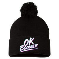 80's Retro Ok Boomer Pom Pom 12in Knit Beanie