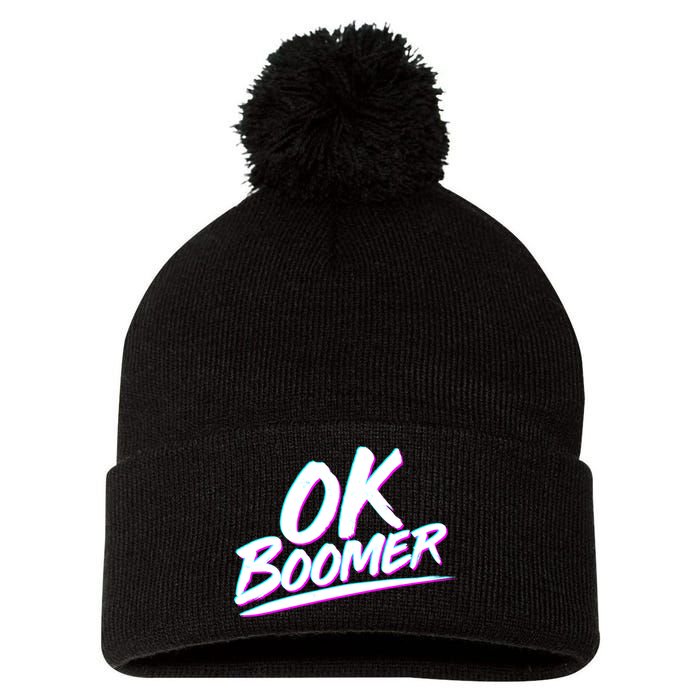 80's Retro Ok Boomer Pom Pom 12in Knit Beanie