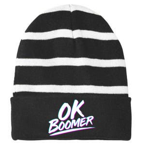 80's Retro Ok Boomer Striped Beanie with Solid Band