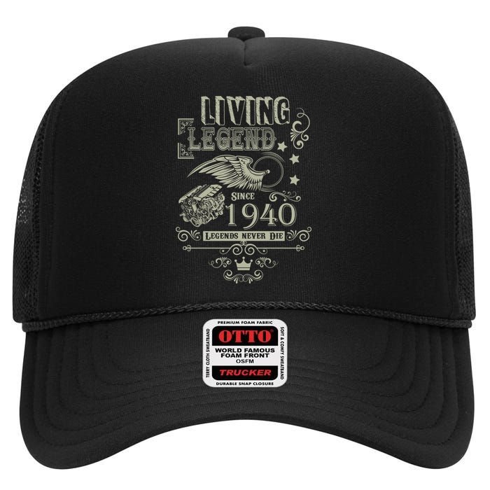 80th Birthday Legend Since 1940 High Crown Mesh Back Trucker Hat