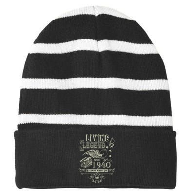 80th Birthday Legend Since 1940 Striped Beanie with Solid Band