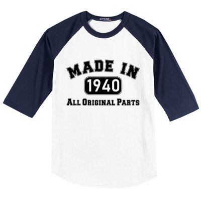 80th Birthday Made in 1940 All Original Parts Baseball Sleeve Shirt