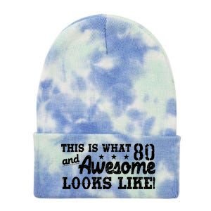 80th Birthday This Is What Awesome Looks Like  Tie Dye 12in Knit Beanie