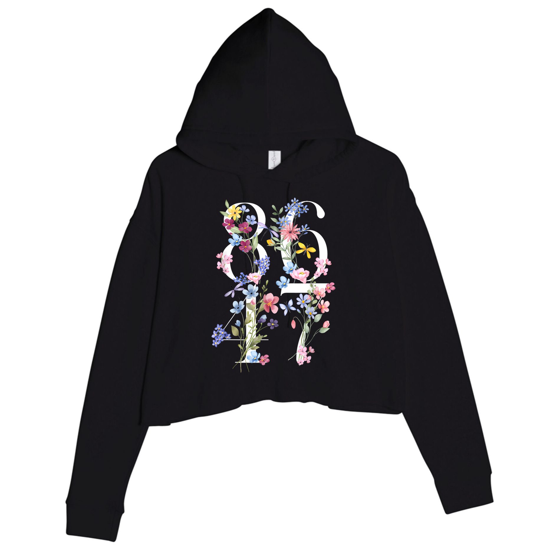 86 47 Floral Boho Style Crop Fleece Hoodie