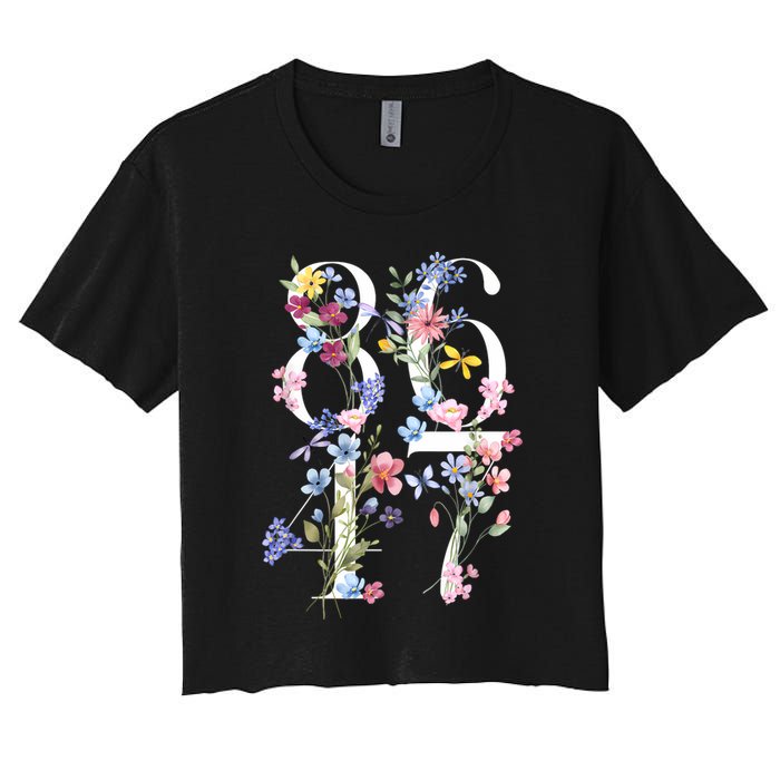 86 47 Floral Boho Style Women's Crop Top Tee