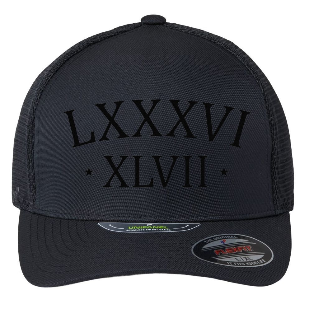 86 47 LXXXVI XLVII Roman Numerals Subtle Anti Trump Flexfit Unipanel Trucker Cap