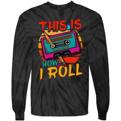 80S 90S Music Cassette Tape Tie-Dye Long Sleeve Shirt