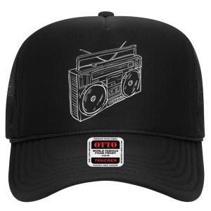 80s & 90s Old School Music Hip Hop Beatbox Boombox High Crown Mesh Back Trucker Hat