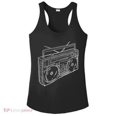 80s & 90s Old School Music Hip Hop Beatbox Boombox Ladies PosiCharge Competitor Racerback Tank