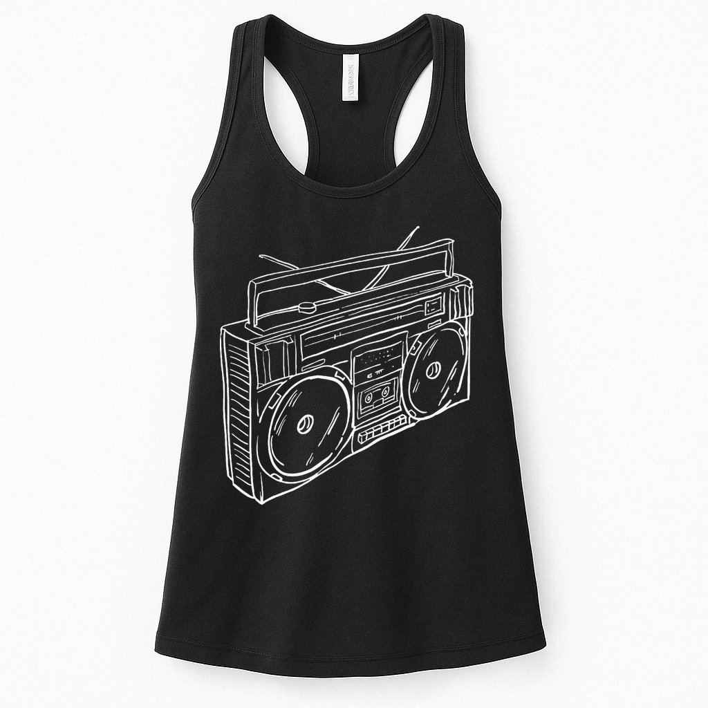 80s & 90s Old School Music Hip Hop Beatbox Boombox Womens Tank Top