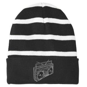 80s & 90s Old School Music Hip Hop Beatbox Boombox Striped Beanie with Solid Band