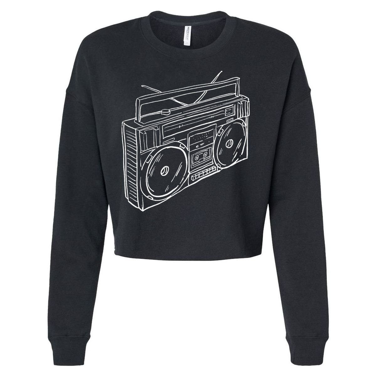 80s & 90s Old School Music Hip Hop Beatbox Boombox Cropped Pullover Crew