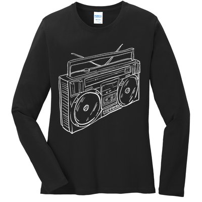 80s & 90s Old School Music Hip Hop Beatbox Boombox Ladies Long Sleeve Shirt