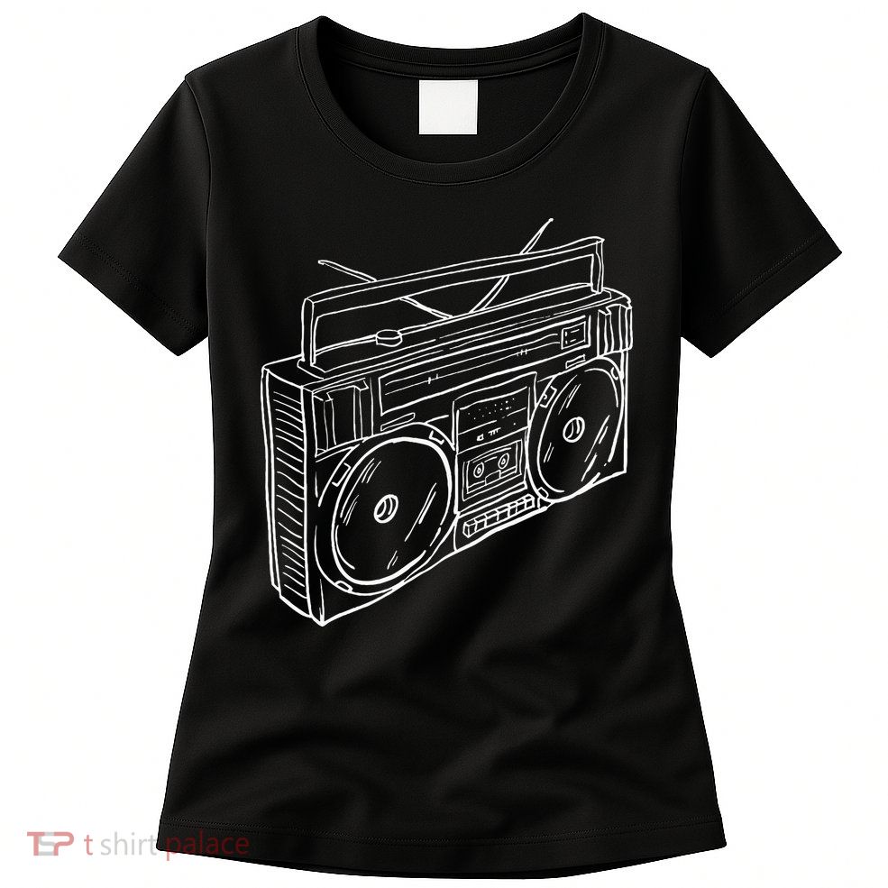 80s & 90s Old School Music Hip Hop Beatbox Boombox Womens T-Shirt