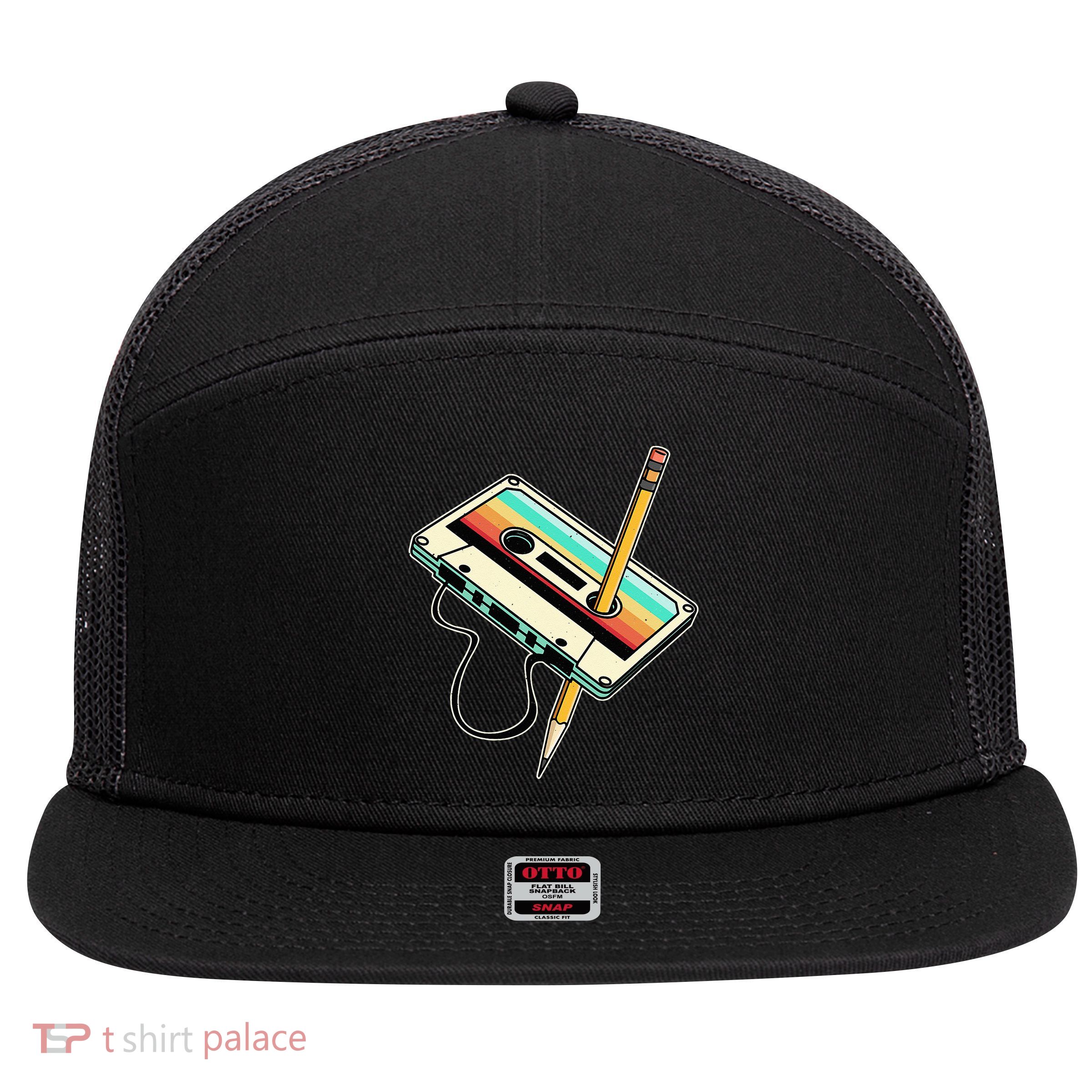 80s 90s Retro Party Costume Nostalgia Cassette 7 Panel Mesh Trucker Snapback Hat