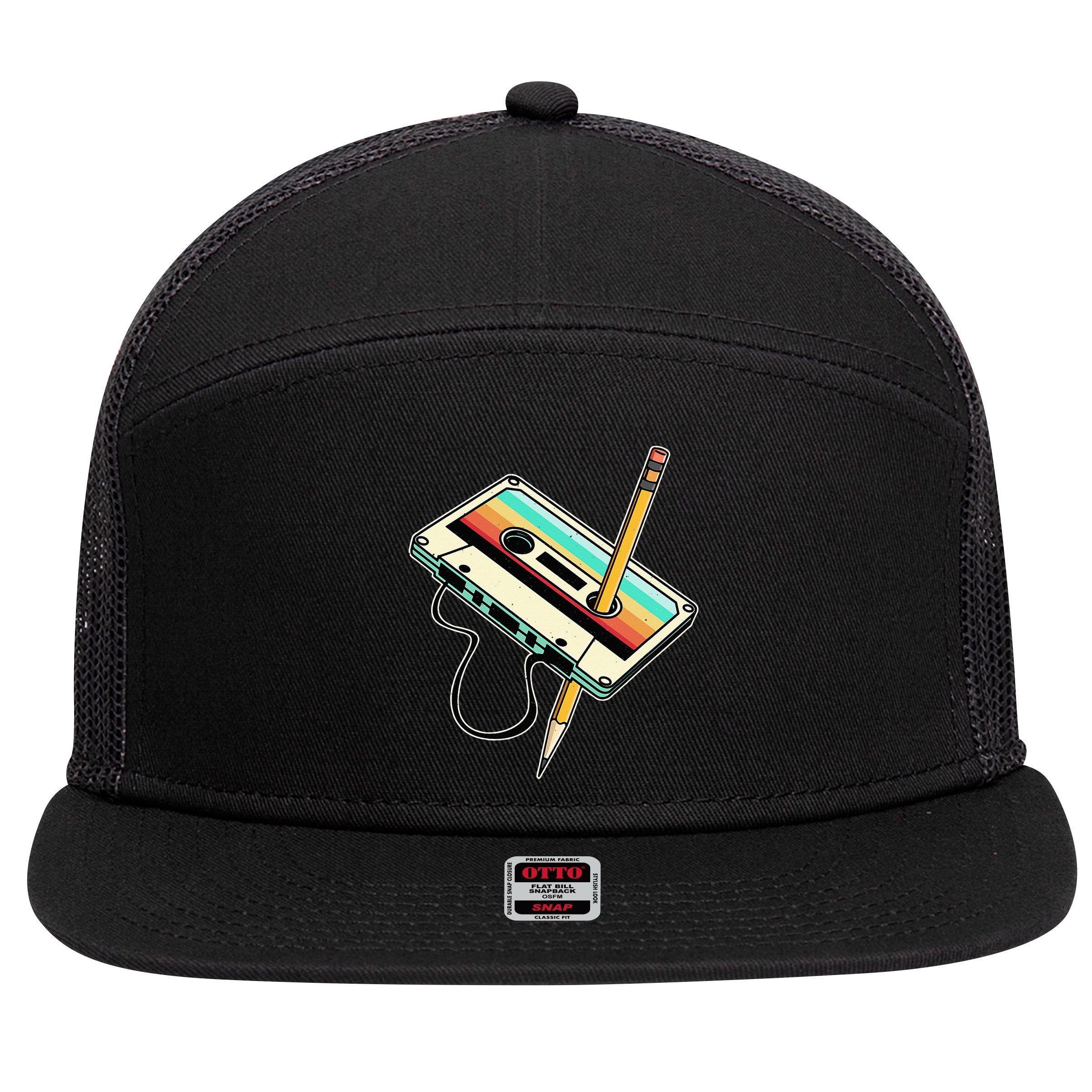 80s 90s Retro Party Costume Nostalgia Cassette 7 Panel Mesh Trucker Snapback Hat