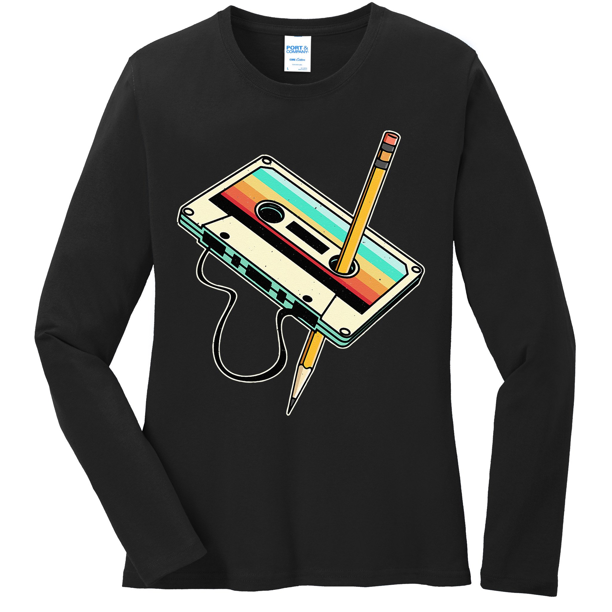 80s 90s Retro Party Costume Nostalgia Cassette Ladies Long Sleeve Shirt