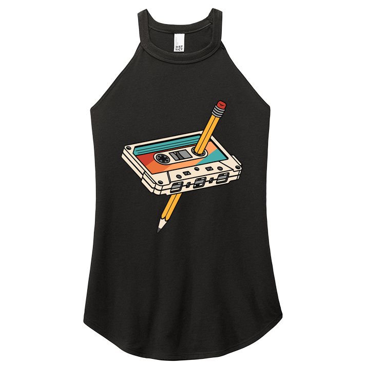 80s 90s Retro Cassette Tape 1980s 1990s Music Vintage Outfit Women's Perfect Tri Rocker Tank
