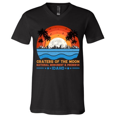 80s 90s Retro Sunset Distressed Craters Of The Moon National Monument Idaho V-Neck T-Shirt