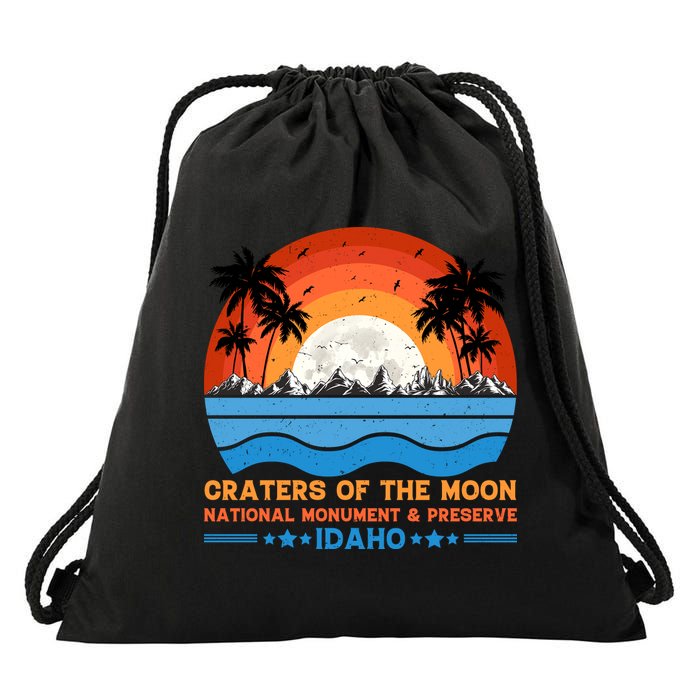 80s 90s Retro Sunset Distressed Craters Of The Moon National Monument Idaho Drawstring Bag