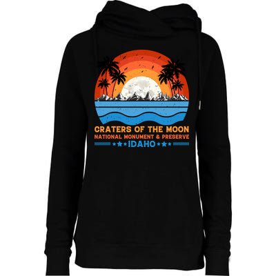 80s 90s Retro Sunset Distressed Craters Of The Moon National Monument Idaho Womens Funnel Neck Pullover Hood