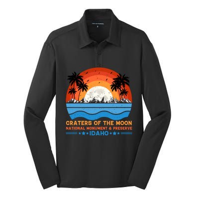 80s 90s Retro Sunset Distressed Craters Of The Moon National Monument Idaho Silk Touch Performance Long Sleeve Polo