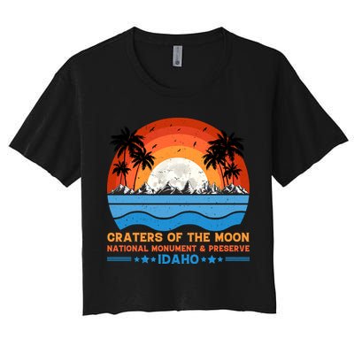 80s 90s Retro Sunset Distressed Craters Of The Moon National Monument Idaho Crop Top