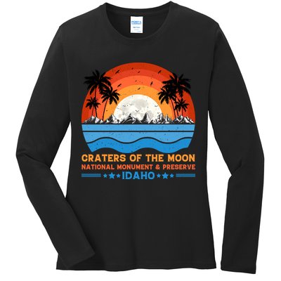 80s 90s Retro Sunset Distressed Craters Of The Moon National Monument Idaho Ladies Long Sleeve Shirt