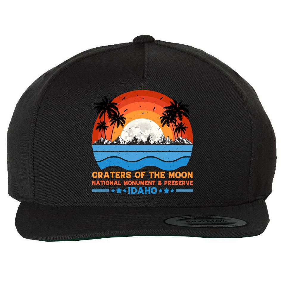 80s 90s Retro Sunset Distressed Craters Of The Moon National Monument Idaho Wool Snapback Cap
