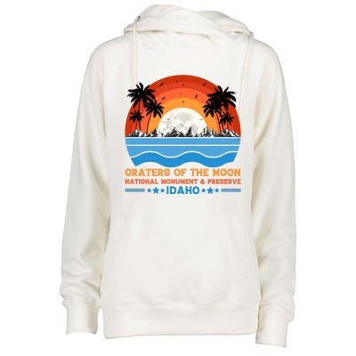 80s 90s Retro Sunset Distressed Craters Of The Moon National Monument Idaho Womens Funnel Neck Pullover Hood