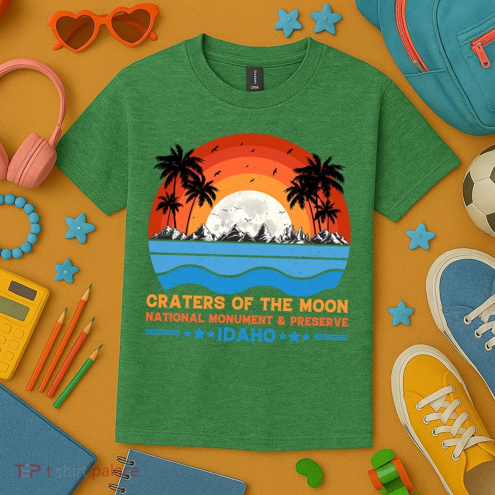 80s 90s Retro Sunset Distressed Craters Of The Moon National Monument Idaho Kids T-Shirt