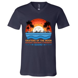 80s 90s Retro Sunset Distressed Craters Of The Moon National Monument Idaho V-Neck T-Shirt