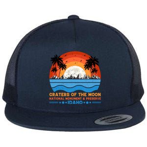 80s 90s Retro Sunset Distressed Craters Of The Moon National Monument Idaho Flat Bill Trucker Hat