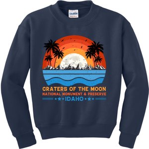 80s 90s Retro Sunset Distressed Craters Of The Moon National Monument Idaho Kids Sweatshirt