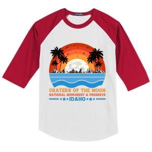 80s 90s Retro Sunset Distressed Craters Of The Moon National Monument Idaho Kids Colorblock Raglan Jersey