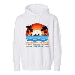 80s 90s Retro Sunset Distressed Craters Of The Moon National Monument Idaho Garment-Dyed Fleece Hoodie