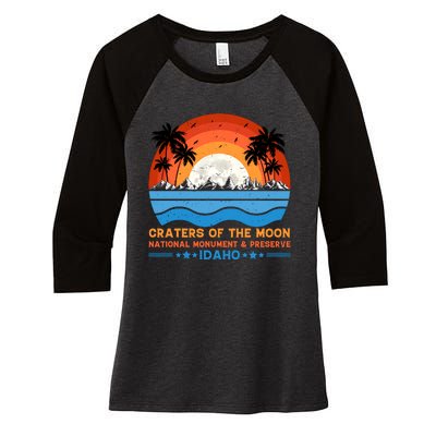 80s 90s Retro Sunset Distressed Craters Of The Moon National Monument Idaho Women's Tri-Blend 3/4-Sleeve Raglan Shirt