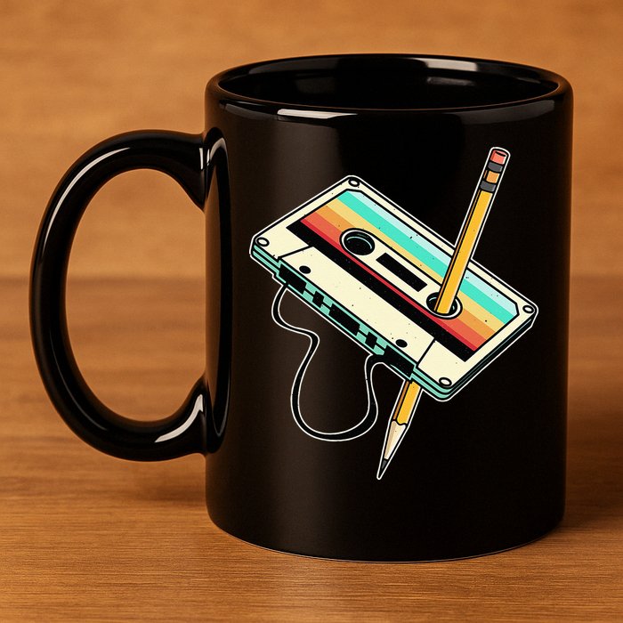 80s 90s Retro Party Costume Nostalgia Cassette 11oz C Handle Ceramic Mug