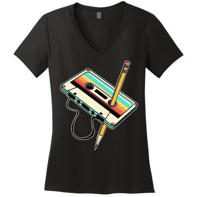 80s 90s Retro Party Costume Nostalgia Cassette Women's V-Neck T-Shirt