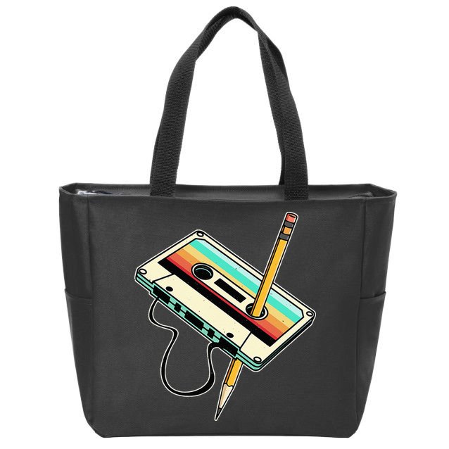 80s 90s Retro Party Costume Nostalgia Cassette Zip Tote Bag