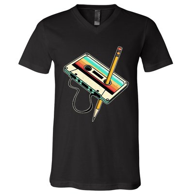 80s 90s Retro Party Costume Nostalgia Cassette V-Neck T-Shirt