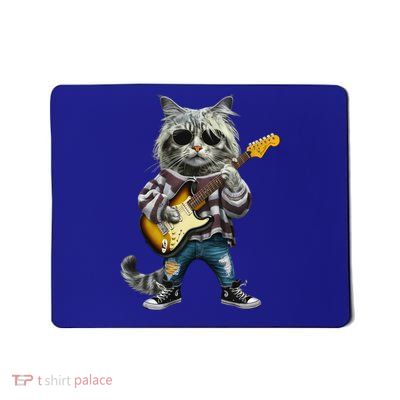 80S 90S Rock Band Concert Gift Cat Playing Guitar Rock And Roll  Mousepad