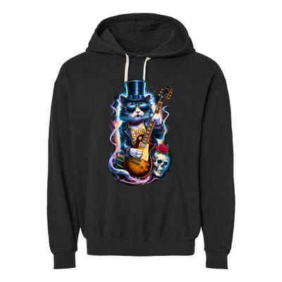 80S 90S Rock Band Concert Meaningful Gift Cat Playing Guitar Rock And Roll  Garment-Dyed Fleece Hoodie
