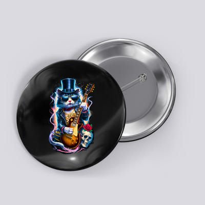80S 90S Rock Band Concert Meaningful Gift Cat Playing Guitar Rock And Roll  Button