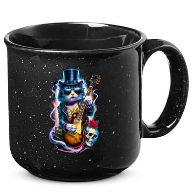 80S 90S Rock Band Concert Meaningful Gift Cat Playing Guitar Rock And Roll  15oz Campfire Ceramic Mug